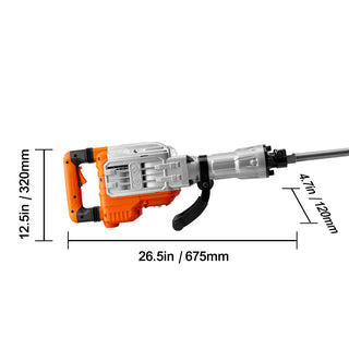 1700W Demolition Jack Hammer 60J Electric Jackhammer Concrete Breaker with 2 Chisel Bits for Trenching and Breaking Holes