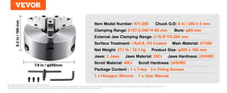 3-Jaw Lathe Chuck 100/125/160/200/250 mm Self-Centering Lathe Chuck Multiple Clamping Range for Lathe 3D Printer Machining