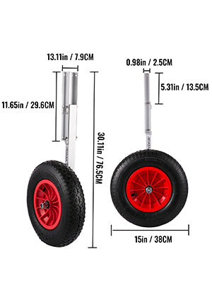 2PCS Inflatable Boat Launching Wheel 136 KG Weight Load Capacity Aluminum Frame 38CM Diameter Rubber Tire Ship Moving Tool