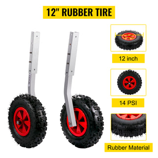 2Pcs Inflatable Boat Launching Wheel 227 KG Weight Load Capacity Aluminum Frame 31CM Diameter Rubber Tire Ship Moving Tool