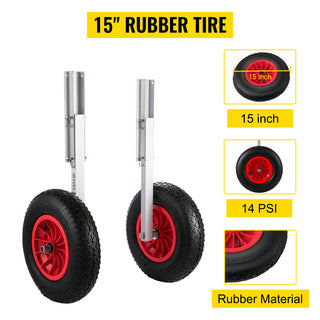 2PCS Inflatable Boat Launching Wheel 136 KG Weight Load Capacity Aluminum Frame 38CM Diameter Rubber Tire Ship Moving Tool