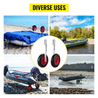 2PCS Inflatable Boat Launching Wheel 136 KG Weight Load Capacity Aluminum Frame 38CM Diameter Rubber Tire Ship Moving Tool