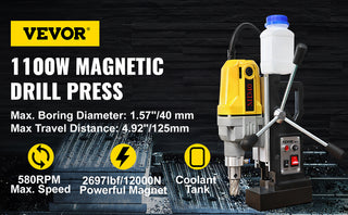 1100W Magnetic Drill Press 7/12 Bits 40mm Electric Mag Bench Tapping Drilling Rig Machine for Engineering Steel Structure