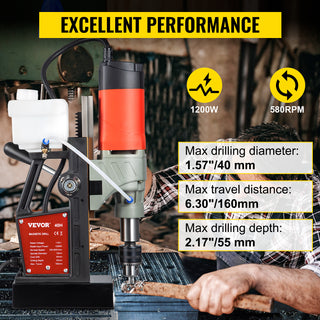 Magnetic Drill, 1200W 1.57" Boring Diameter, Portable Electric Mag Drill Press w/Variable Speed, 580RPM Drilling Machine