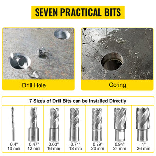 1100W Magnetic Drill Press 7/12 Bits 40mm Electric Mag Bench Tapping Drilling Rig Machine for Engineering Steel Structure