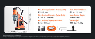 Magnetic Drill,1550W 2" Boring Diameter,13000N 500 RPM Portable Electric Mag Drill Press w/Variable Speed,Drilling Machine