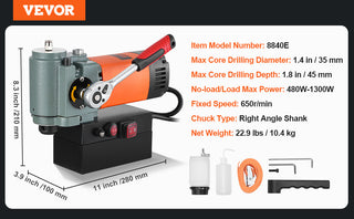 Magnetic Drill Press 1300W Low Profile Mag Drill Light Weight Portable Mag Drilling Machine with Cooling Device