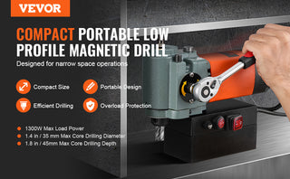 Magnetic Drill Press 1300W Low Profile Mag Drill Light Weight Portable Mag Drilling Machine with Cooling Device