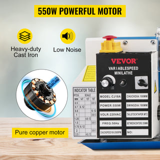 Mini Metal Lathe Machine 7"x14" Benchtop Digital Display 550W Variable Speed with 3-jaw Chuck for Metal Turning Threading