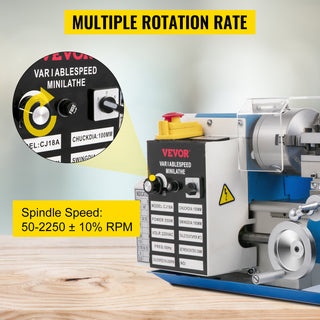 Mini Metal Lathe Machine 7"x14" Benchtop Digital Display 550W Variable Speed with 3-jaw Chuck for Metal Turning Threading