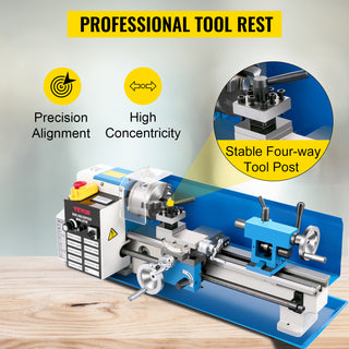 Mini Metal Lathe Machine 7"x14" Benchtop Digital Display 550W Variable Speed with 3-jaw Chuck for Metal Turning Threading