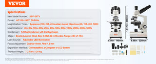 Compound Trinocular Microscope 40X-2500/40X-5000X Magnification Lab Microscope with LED Illumination & External Interface