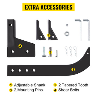 Hitch Mounted Ripper Box Scraper with 16" Shank and 4 Hole Sites & 2 Plow Tips Teeth Blade for Tractor 2 Locating Pins