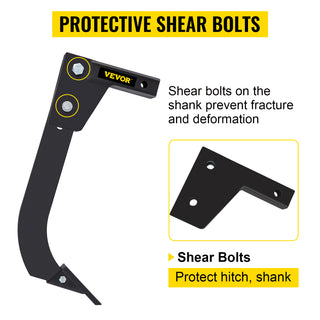 Hitch Mounted Ripper Box Scraper with 16" Shank and 4 Hole Sites & 2 Plow Tips Teeth Blade for Tractor 2 Locating Pins