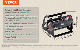 Tumbler Heat Press Machine 2 Station Heaters 11-30oz Mug Press Tumbler Press for Sublimation Tumblers Cups and Mug 19.6lbs