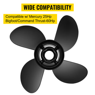 4-Blade 10.3" x 13" Aluminum Boat Propeller, Compatible with Mercury Mariner 25HP Bigfoot/Command Thrust 60Hp Outboard