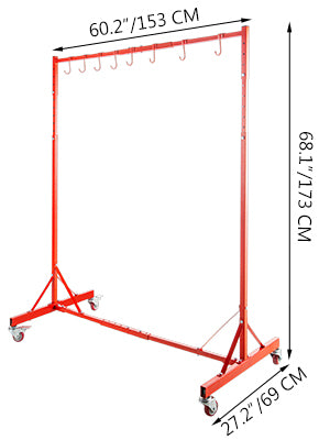 Painting Drying Rack 5ft-7ft Adjustable Height Automotive Paint Stand with 4 Swiveling Wheels 8 Hooks for Engine Hoods