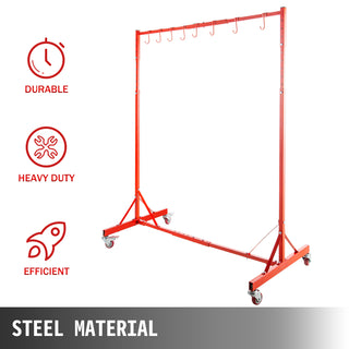 Painting Drying Rack 5ft-7ft Adjustable Height Automotive Paint Stand with 4 Swiveling Wheels 8 Hooks for Engine Hoods