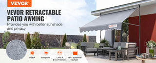 Manual Retractable AwningAdjustable Patio Door Window Awning Canopy with 39" Sun Shade Curtain for Backyard Garden Balcony