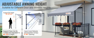 Manual Retractable AwningAdjustable Patio Door Window Awning Canopy with 39" Sun Shade Curtain for Backyard Garden Balcony