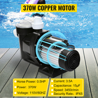 Swimming 1/2 HP 110V Hot Tub 0.37 Kw Water Circulation Spa Pump Above Ground Pool and Whirlpool Bath Black, Clearance Sale