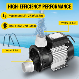 Swimming 1/2 HP 110V Hot Tub 0.37 Kw Water Circulation Spa Pump Above Ground Pool and Whirlpool Bath Black, Clearance Sale