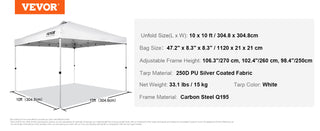 Pop Up Canopy Tent 250D PU Silver Coated Tarp with Portable Roller Bag and 4 Sandbags Waterproof and Sun Shelter Gazebo