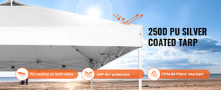 Pop Up Canopy Tent 250D PU Silver Coated Tarp with Portable Roller Bag and 4 Sandbags Waterproof and Sun Shelter Gazebo