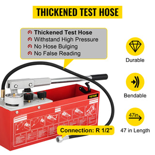 Hydrostatic Pressure Test Pump 25 bar/2.5 MPa 3.2 Gallon Tank Hydraulic Manual Water Pressure Tester Kit Pressure Testi