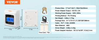 Punch Time Clock Time Clocks for Employees 6 Punches/Day Time Clock Include 102 Time Cards 1 Ink Ribbon & 2 Security Keys