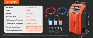 Fully Automatic Refrigerant Recovery Machine - Dual Cylinder AC Recovery Machine Kit Built in Compressor/Electronic Scale