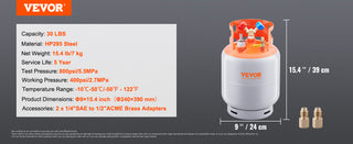 30 lbs Refrigerant Recovery Tank with Float Switch Reusable AC Recovery Tank HVAC for All Refrigerant Prevent Overflow