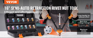 14" 16" Rivet Nut Tool Rivnut Tool Kit with Metric and SAE Mandrels 70PCS/186PCS Rivet Nuts With Rugged Carrying Case