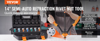 14" 16" Rivet Nut Tool Rivnut Tool Kit with Metric and SAE Mandrels 70PCS/186PCS Rivet Nuts With Rugged Carrying Case