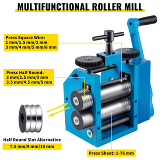 3Inch Rolling Mills Gear Ratio 1:2.5 Manual Combination Metal Jewelry Sheet Square Semicircle Pattern Wire Roller Mill