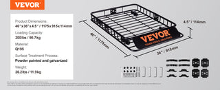 Roof Rack Cargo Basket 46"x36"x4.5" / 51"x36"x5" Rooftop Cargo Carrier Heavy-Duty 200 LBS Capacity for SUV Truck Vehicle