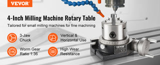 Precision Milling Rotary Table 4''/ 100 mm, Horizontal Vertical Model with 3-Jaw Chuck Indexing Tools for Milling Machines