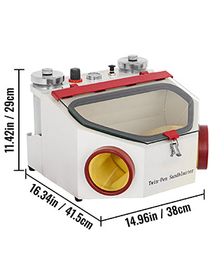 Dental Lab Sandblaster Equipment 2 Pen+2 Tanks with LED Light Large View Window and Foot Pedal Control for Removing Oxides