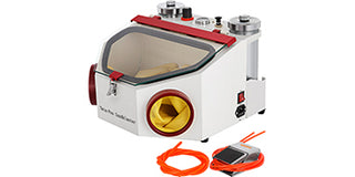 Dental Lab Sandblaster Equipment 2 Pen+2 Tanks with LED Light Large View Window and Foot Pedal Control for Removing Oxides