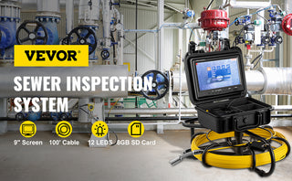 Pipe Inspection Video Camera 9in Monitor 100-300FT 8GB SD Card 23mm Waterproof IP68 Drain Sewer Duct Industrial Endoscope