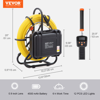 DVR Recording Pipe Inspection Camera with 512Hz Locator IP68 9 Drain Sewer Camera w/12 Adjustable LEDs and 16 GB SD Card