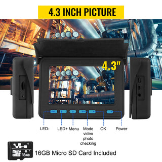 Pipe Inspection Camera with DVR 16GB Micro SD Card 4.3in Monitor 50M Industrial Endoscope IP68 8500mHA Pipe Drain Sewer