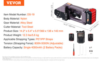 Electric Strapping Machine Powered Automatic Banding Tool with Digital Display for 0.39"-0.75" PP PET Straps Packaging