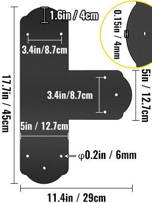 T Bracket 8PC Powder-coated Mending Plate 16 Gauge Steel Tie Flat Connector Post to Beam Bracket for Repair Wood Furniture