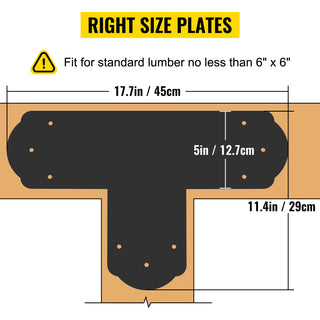 T Bracket 8PC Powder-coated Mending Plate 16 Gauge Steel Tie Flat Connector Post to Beam Bracket for Repair Wood Furniture