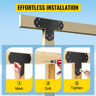 T Bracket 8PC Powder-coated Mending Plate 16 Gauge Steel Tie Flat Connector Post to Beam Bracket for Repair Wood Furniture