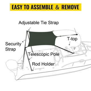 T-top Shade Extension UV-proof 600D Polyester Kit with Rustproof Steel Telescopic Poles waterproof T-Tops ＆ Bimini Top