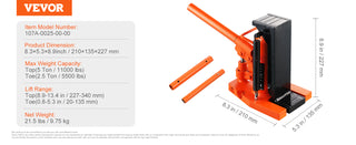 Hydraulic Toe Jack 2.5 Ton On Toe Toe Jack Lift 5 Ton On Top Lift Capacity Machine Jack 0.8-5.3 in Toe Height 8.9-13.4 Top