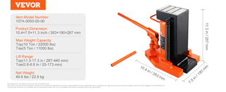 Hydraulic Toe Jack 2.5 Ton On Toe Toe Jack Lift 5 Ton On Top Lift Capacity Machine Jack 0.8-5.3 in Toe Height 8.9-13.4 Top