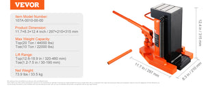 Hydraulic Toe Jack 2.5 Ton On Toe Toe Jack Lift 5 Ton On Top Lift Capacity Machine Jack 0.8-5.3 in Toe Height 8.9-13.4 Top